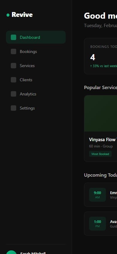 Revive — Wellness Service Onboarding Prototype mobile
